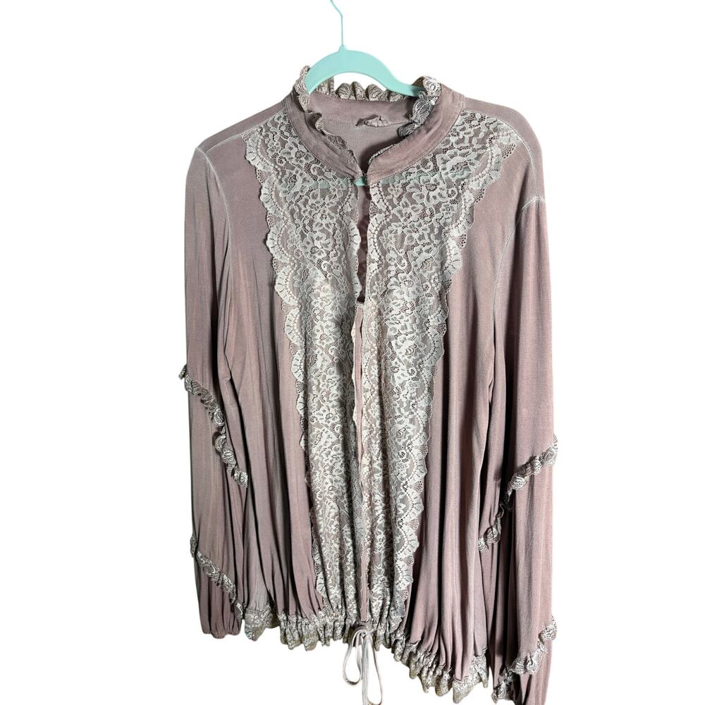 POL Mauve Lace Trim Boho Peasant Top Size Large Romantic Cottagecore Balloon